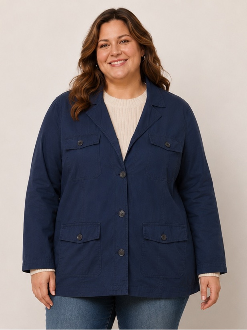 NWT Talbots SZ 22W Navy Blue Front Button Utility Jacket/Bust 56”